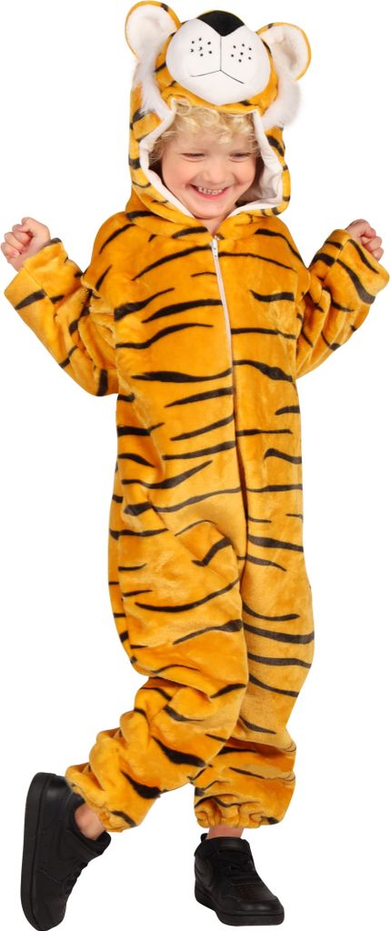 T4058/T4059-128 beige Tiger Kostüm Overall Kinder Gr.128 Körpergröße ca.128 cm