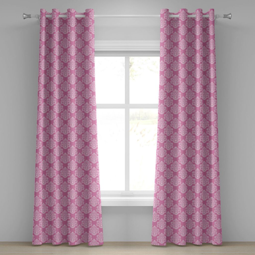 ABAKUHAUS Damast Ösenvorhang, Flora Design mit nahöstlichen Motiven Blumen Blätter wirbelt Vintage Inspirationen, Dekorative 2-Panel-Fenstervorh...