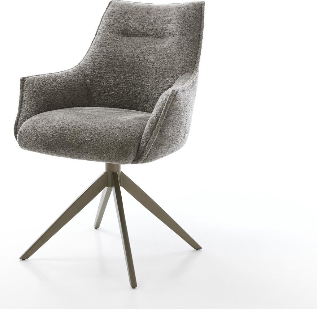 DELIFE Drehstuhl Alja-Flex mit Armlehnen Bouclé Soft Schlamm Kreuzgestell breit Effektfinish Titan 360° drehbar Wippfunktion Taschenfederkern