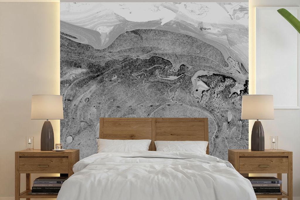 MuchoWow Fototapete für Wohnzimmer oder Schlafzimmer Wandtapete Vinyl Motivtapete Marmor - Luxus - Grau - 240x240 cm - Schlafzimmer-Tapete