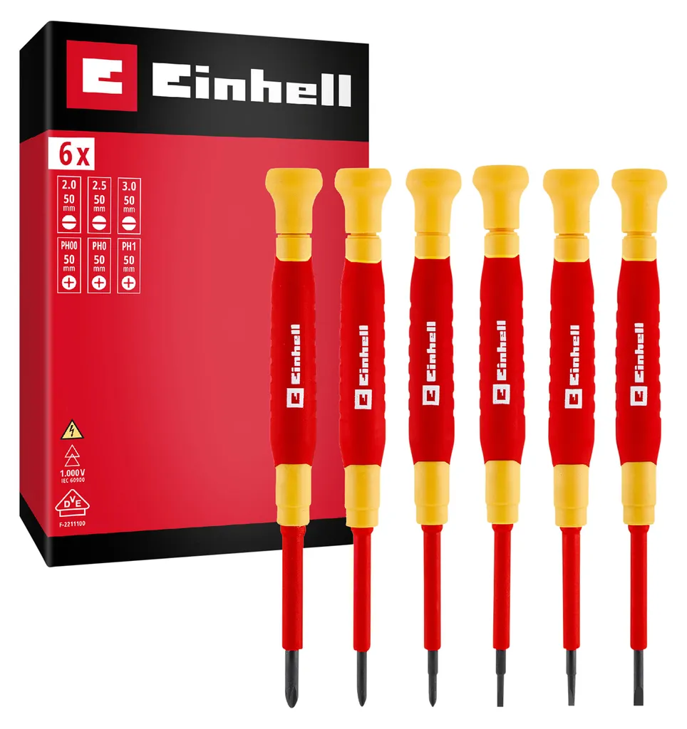Jeu de tournevis isolés Einhell VDE protégeant jusqu'à 1000V lot de 6 pcs