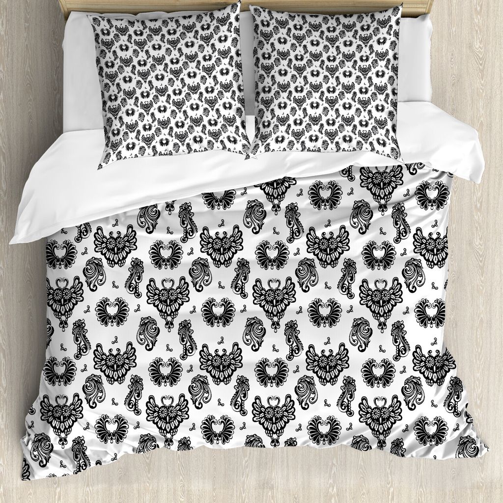 ABAKUHAUS gotisch Bettbezug, Victorian Eulen blühen, Milbensicher Allergiker geeignet mit Kissenbezügen, 155 cm x 220 cm - 80 x 80 cm, Schwarz, G...