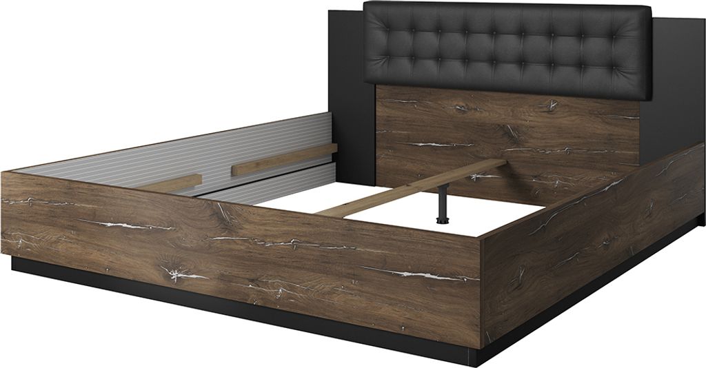Schlafzimmer Doppelbett ohne Lattenrost, Liegefläche 160 x 200 cm SOLMS-83 in Flagstaf Eiche dunkel Nb. und silber, kombiniert mit schwarz, B/H/T:...