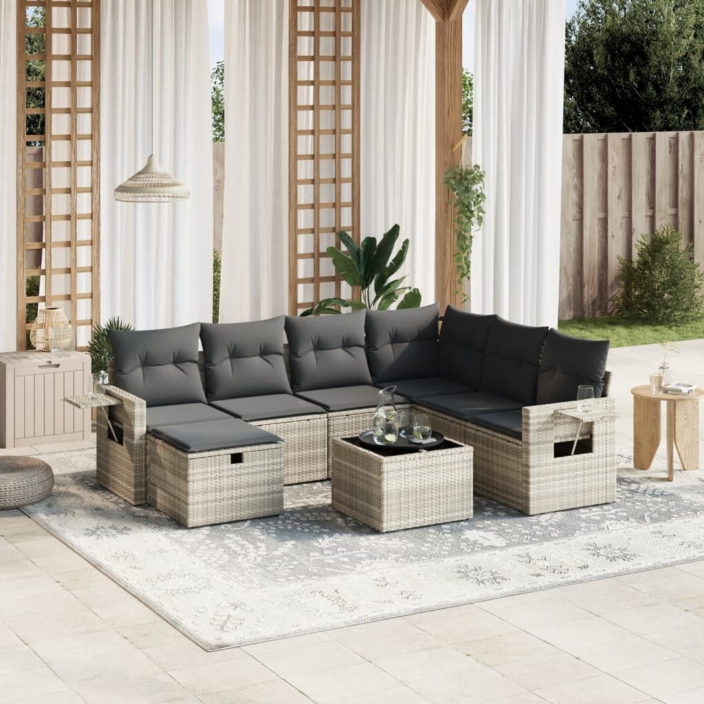"2026 Promotion" 8-tlg. Garten-Sofagarnitur/Terrassenmöbel - mit Kissen - Hellgrau Poly Rattan - Gartenmöbelset CC13017