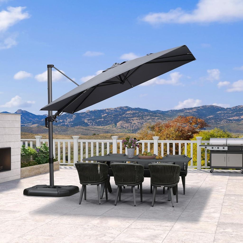 PURPLE LEAF Sonnenschirm Twist 300 cm x 200 cm, Kippbar Ampelschirm, Gartenschirm mit Kurbel, Gestell Aluminium, Beidseitig Axial Schwenken, Hellgrau