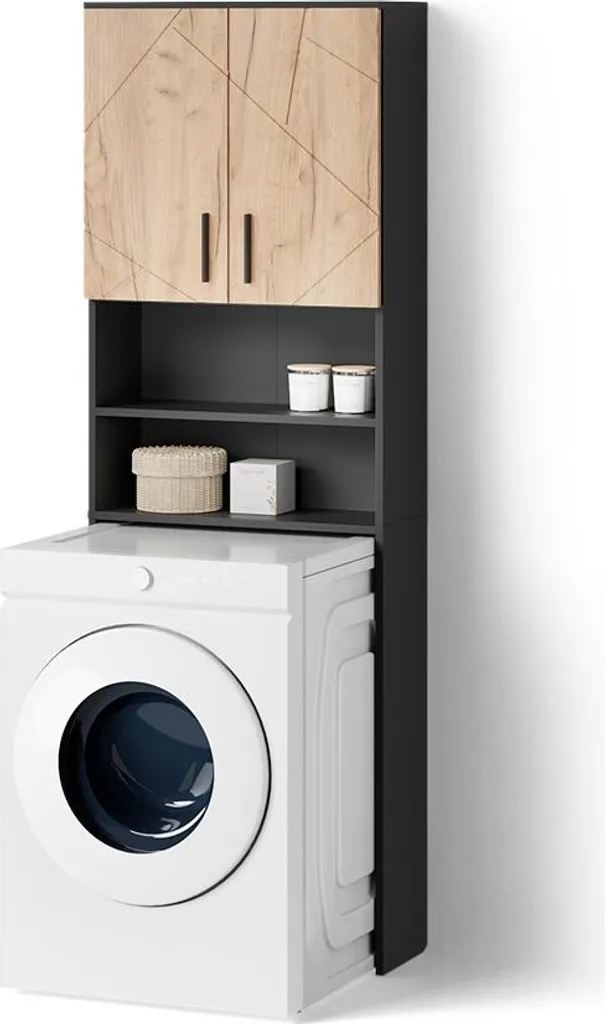 Livinity Mobiletto per lavatrice Ronco, 64 x 190.5 cm, Quercia dorata/antracite/Quercia dorata