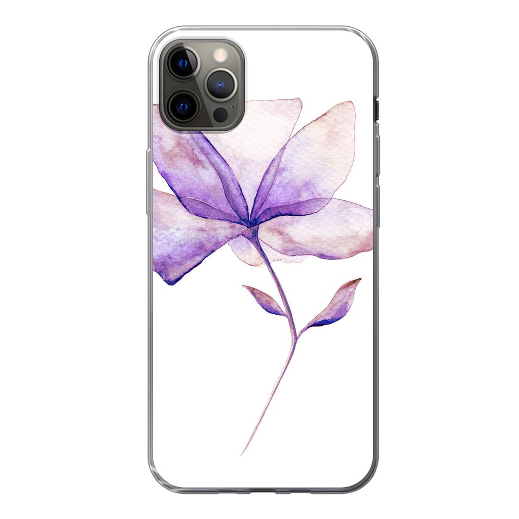 MuchoWow Handyhülle Schutzhülle Hülle für iPhone 13 Pro Max Blumen - Aquarell - Lila Silikon Softcase Handy Hülle - Mobiltelefon