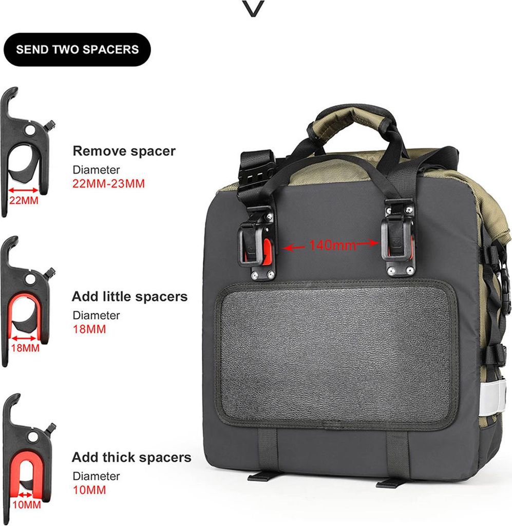 Polyester-Motorradtasche, 20 l, großes Fassungsvermögen, universeller Seitensattel mit abnehmbarem, wasserdichtem Innen- und Außen-Motorradgepäck