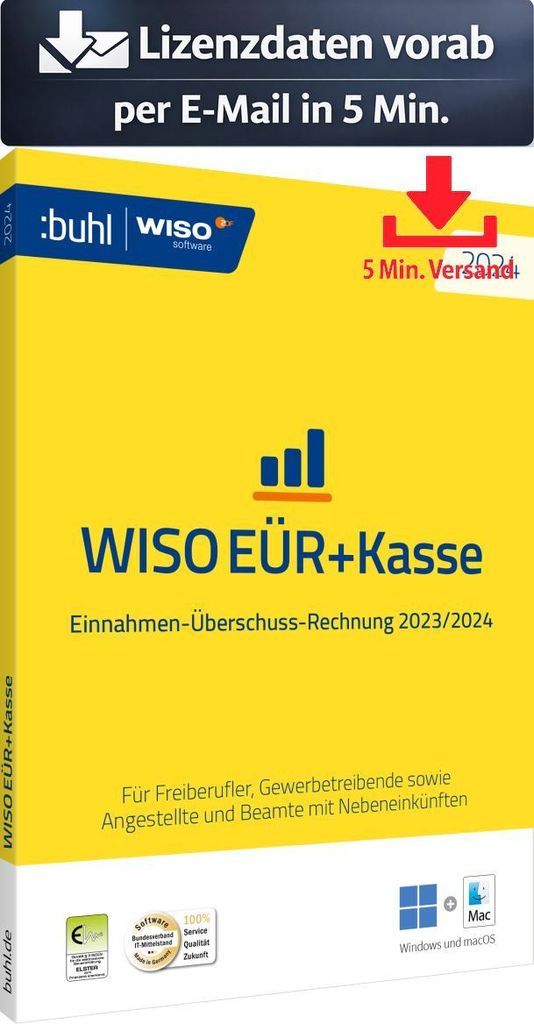 WISO EÜR & Kasse 2024 (1 PC - 1 Jahr) ESD Finanzen, Steuer Recht 5 Min. Versand als Download per Mail