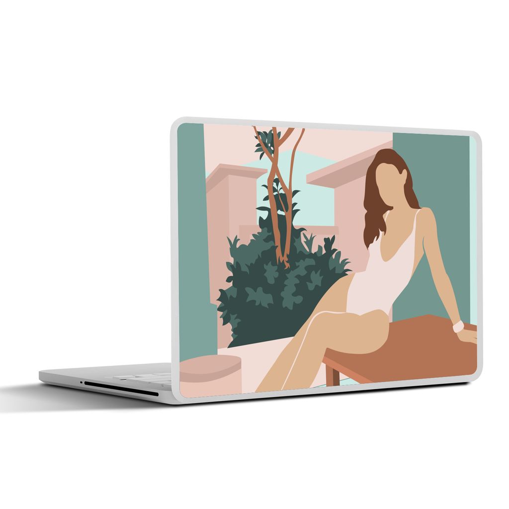 MuchoWow Laptop Aufkleber Sticker Cover Frau - Haus - Sommer 25x18 cm - Laptop-Deko