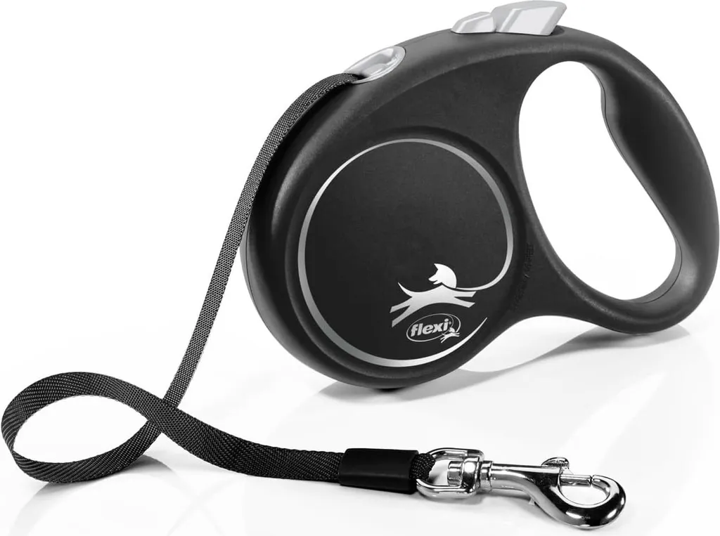 Laisse 5m rétractable anti-nœuds Design Tape Noir pour chien de 15kg