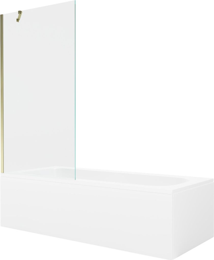 Mexen Vega rechteckige Badewanne 150 x 70 cm mit Verkleidung und 1-flügliger Duschabtrennung 90 cm, transparent, gold - 55011507