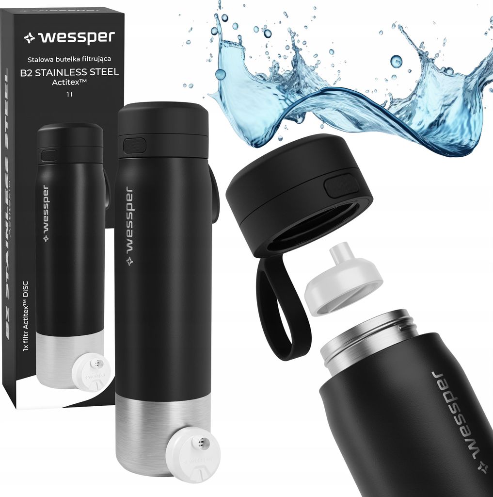 Gourde Wessper 1000ml, bouchon filtre à eau en acier Image du produit 