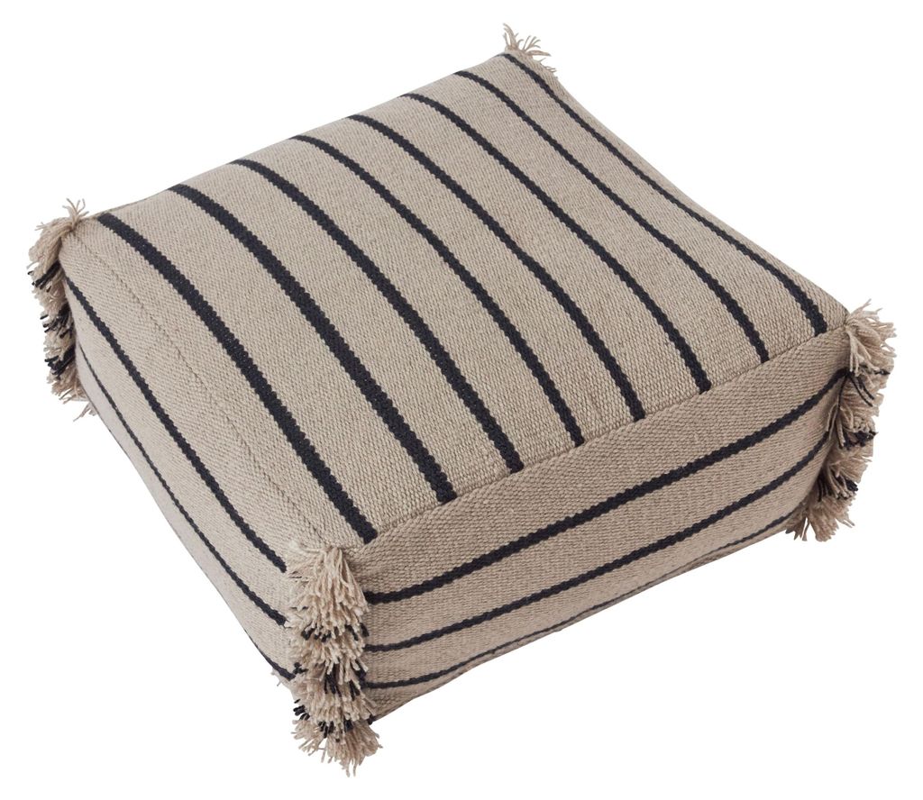 OYOY Lina Recycled Pouf Sitzpouf Clay L300512 62x62x32 cm Indoor Outdoor Fußhocker skandinavisch mit Fransen und Streifen