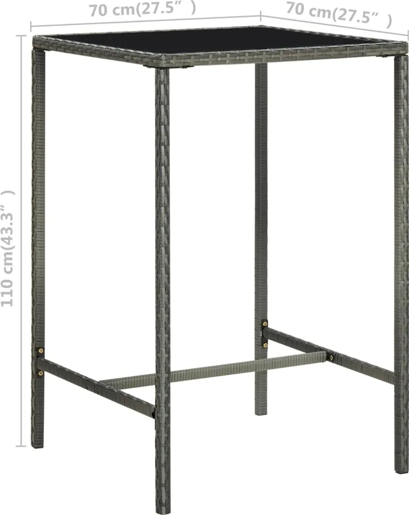 Tavolo Bar Giardino Grigio 70x70x110 cm Poly Rattan e Vetro | Offerta - 6