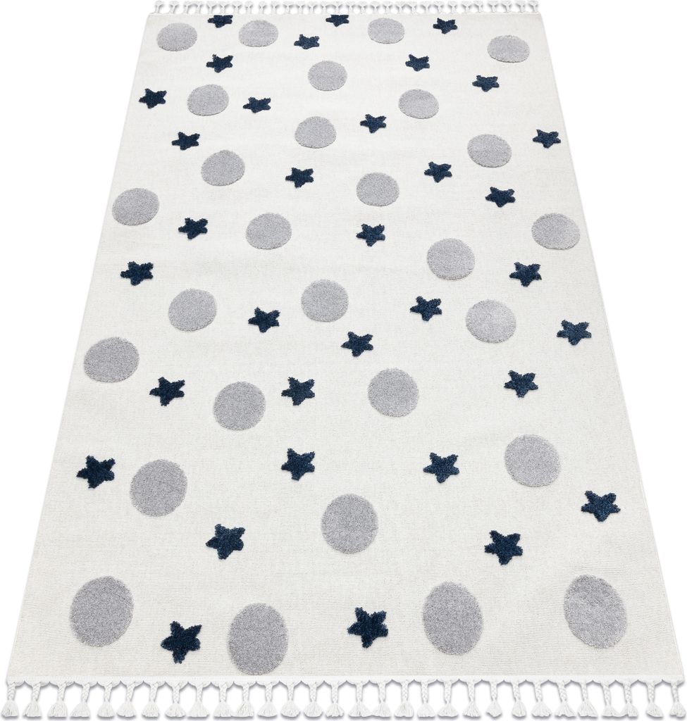 Teppich YOYO GD75 weiß / grau - Sterne, Kreise für Kinder, strukturell, sensorische Fransen beige 200x290 cm