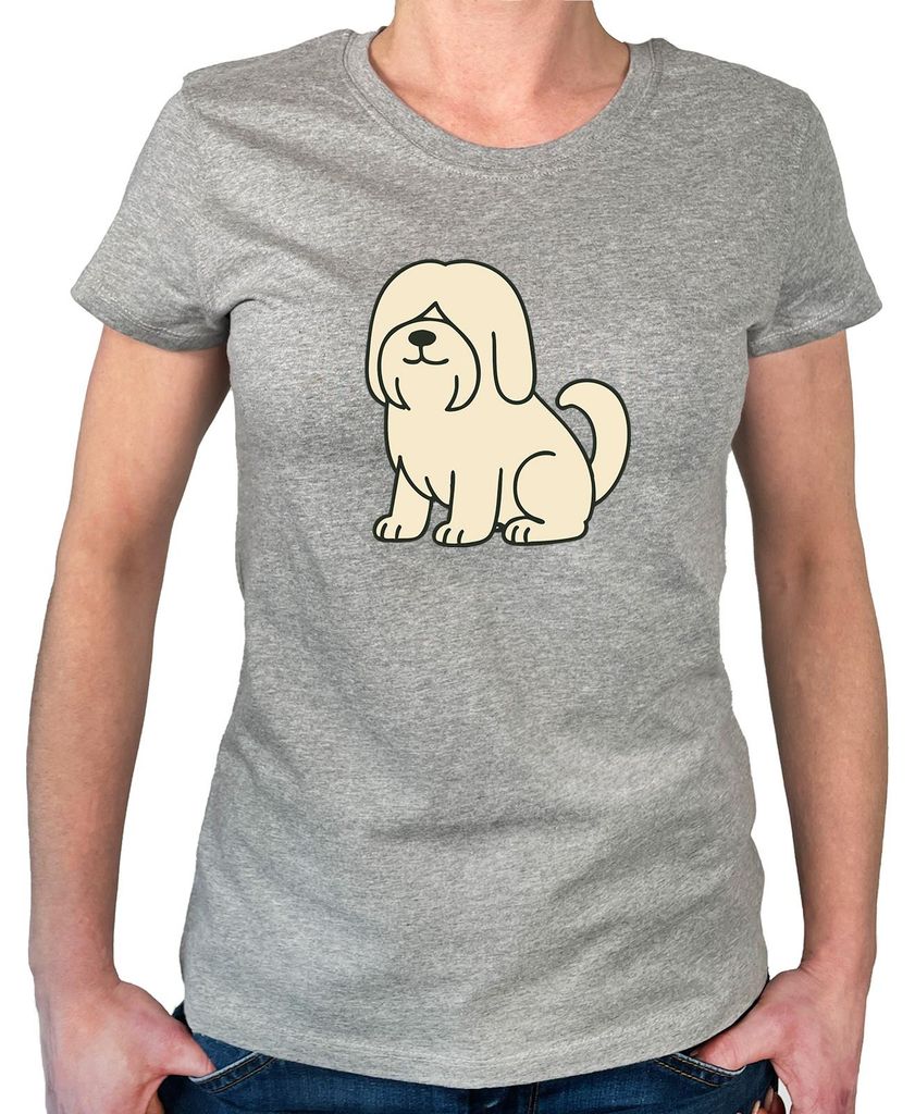 Huuraa Damen T-Shirt Lhasa Apso Comic Lhasie S Sport Grey Bio Baumwolle Fairtrade Damenshirt Geschenkidee