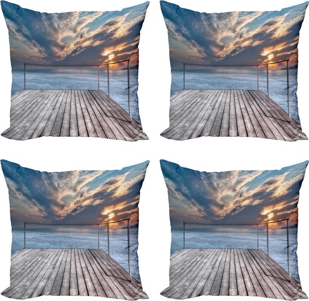 ABAKUHAUS Reise Kissenbezug Set (4 Stück), Sea View Terrace Sunset, Moderner Doppelseitiger Digitaldruck, 40 cm x 40 cm, Pale Brown Sky Blue
