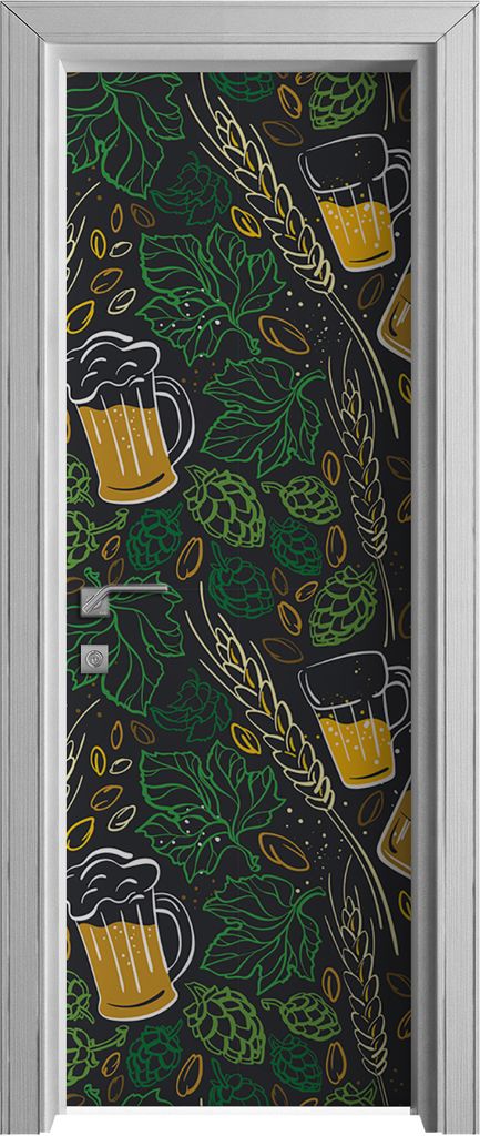 Tür Selbstklebende 70x210 cm Türfolie Türtapete Klebefolie - Bier Hopfen Becher