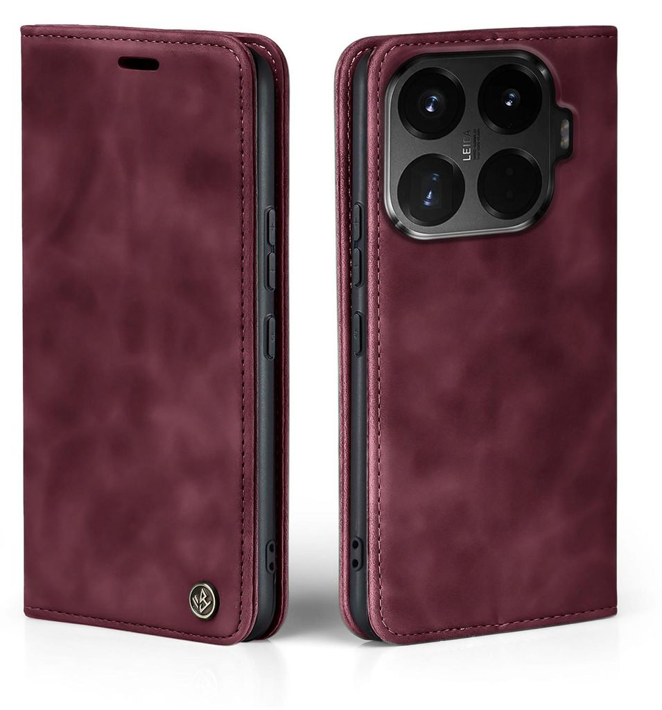 Handy Hülle für Xiaomi 15T Pro Klapphülle Bookcase Flip Cover Handy Tasche Etui Farbe: Weinrot