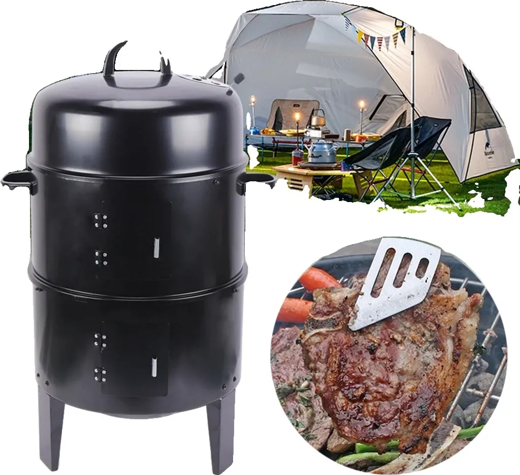 Four de fumage BBQ double couche avec thermomètre et flux d'air réglable
