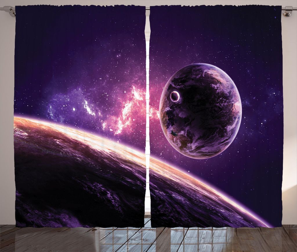 ABAKUHAUS Galaxis Rustikaler Gardine, Nebula Celestal Cornet, Schlafzimmer Kräuselband Vorhang mit Schlaufen und Haken, 280 x 175 cm, Magenta Mauve