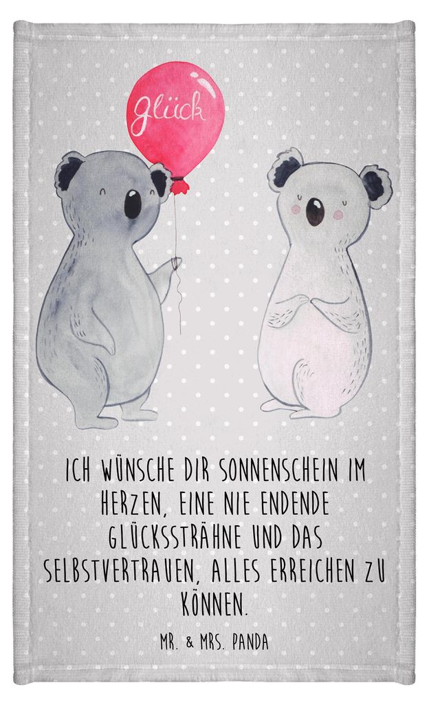 Mr. & Mrs. Panda Handtuch Koala Luftballon - Grau Pastell - Geschenk, Frotteetuch, Gästehandtuch 30x50, Klein, Bunt, Geburtstag, gäste wc, Party