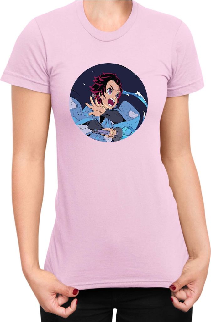 Damen T-Shirt Demon Anime Slayer Kimetsu No Yaiba Tanjiro Kamado 002, Lady L / Hellrosa