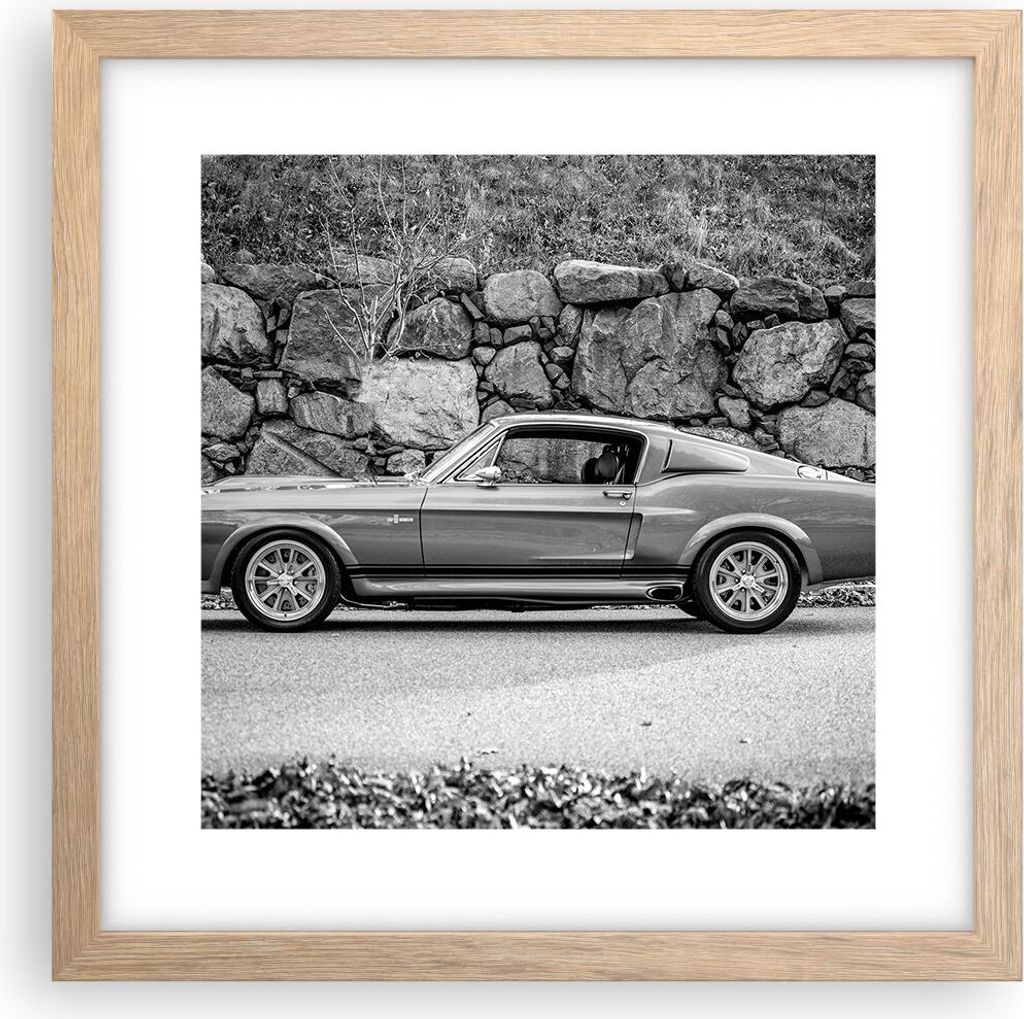 Gerahmtes Poster - Rahmen in heller Eiche - Auto Ford Mustang - 30x30 cm - Wand Bild - Wanddeko - Wandbilder - Kunstposter - Wandposter - Bilderrah...