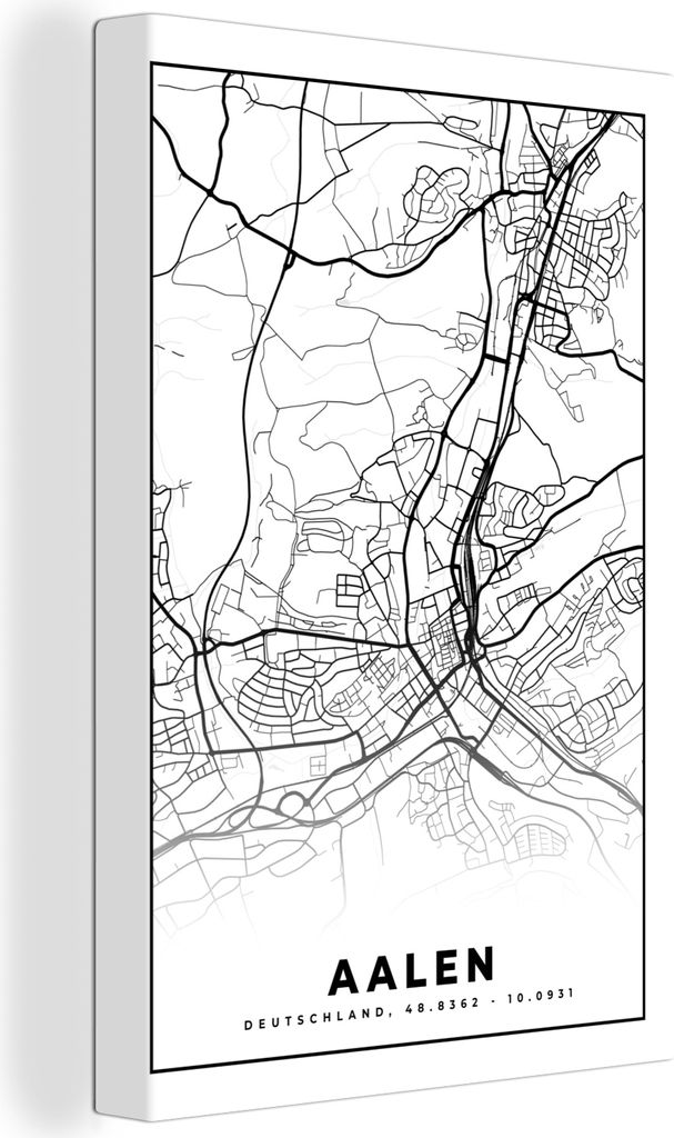 OneMillionCanvasses - Leinwandbilder - 90x140 cm, Aalen - Karte - Stadtplan, Wandbilder Kunstdruck Wanddekoration - Foto auf Leinwand - Gemälde ...