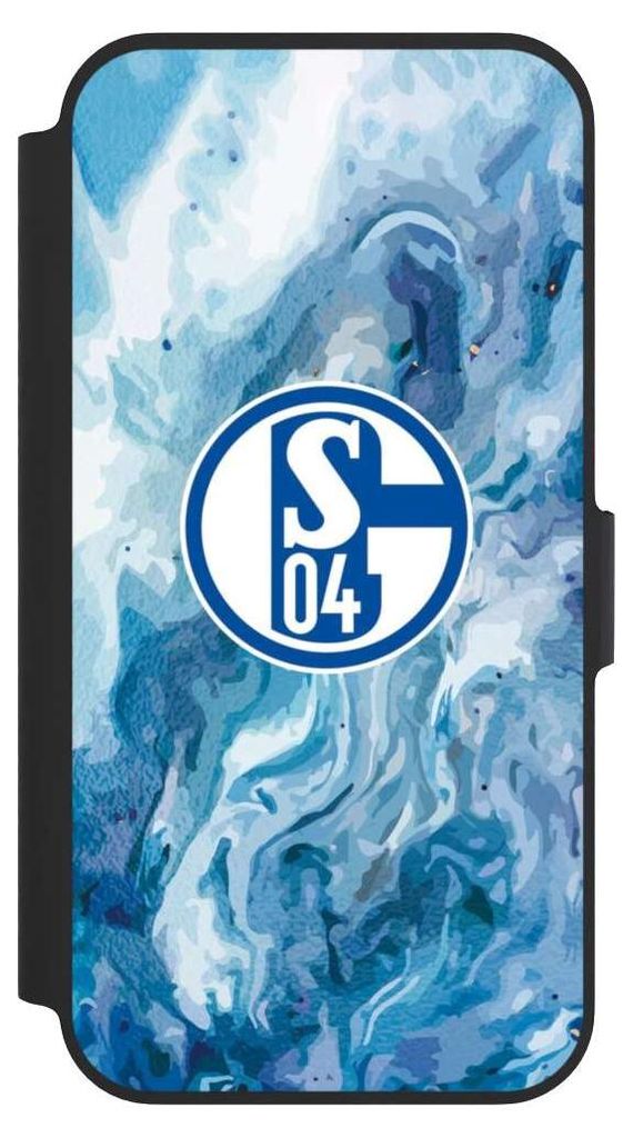 NIVOCASE Klapphülle für Apple iPhone 13 Pro Handyhülle aus Kunst Leder NIVOflip schwarz FC Schalke 04 Fanartikel Logo