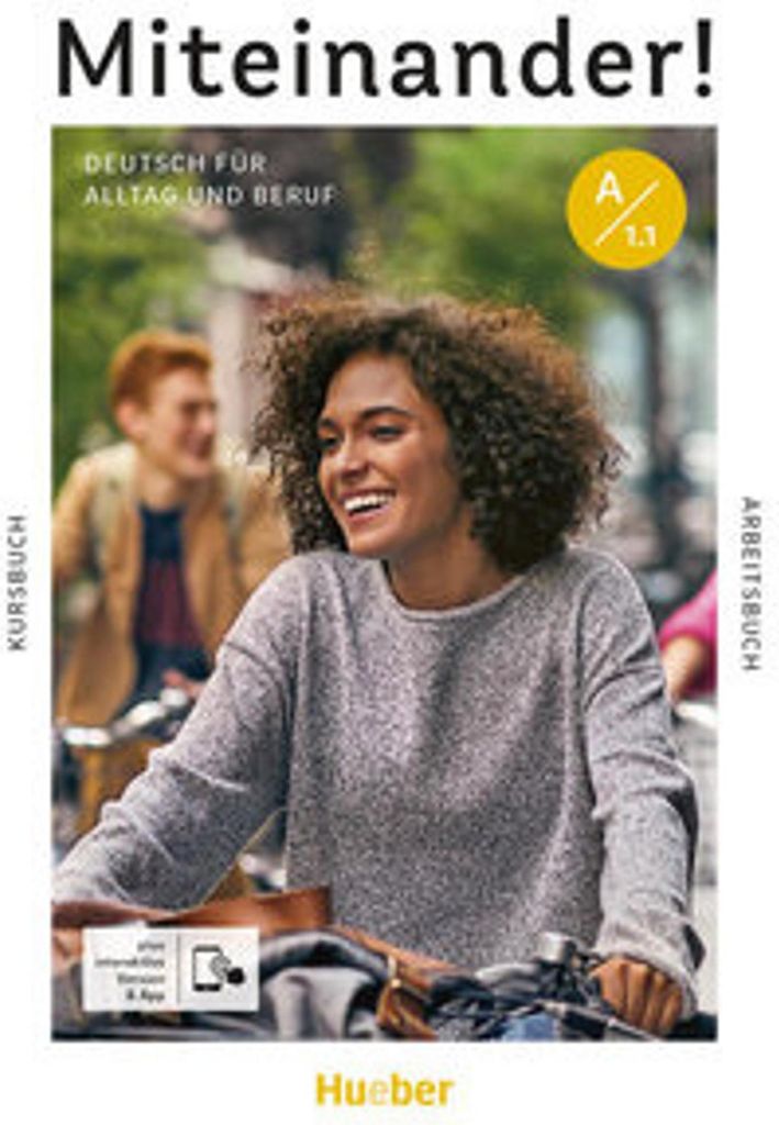 Cover of a German language learning book for everyday life and work, featuring two young people on bicycles.