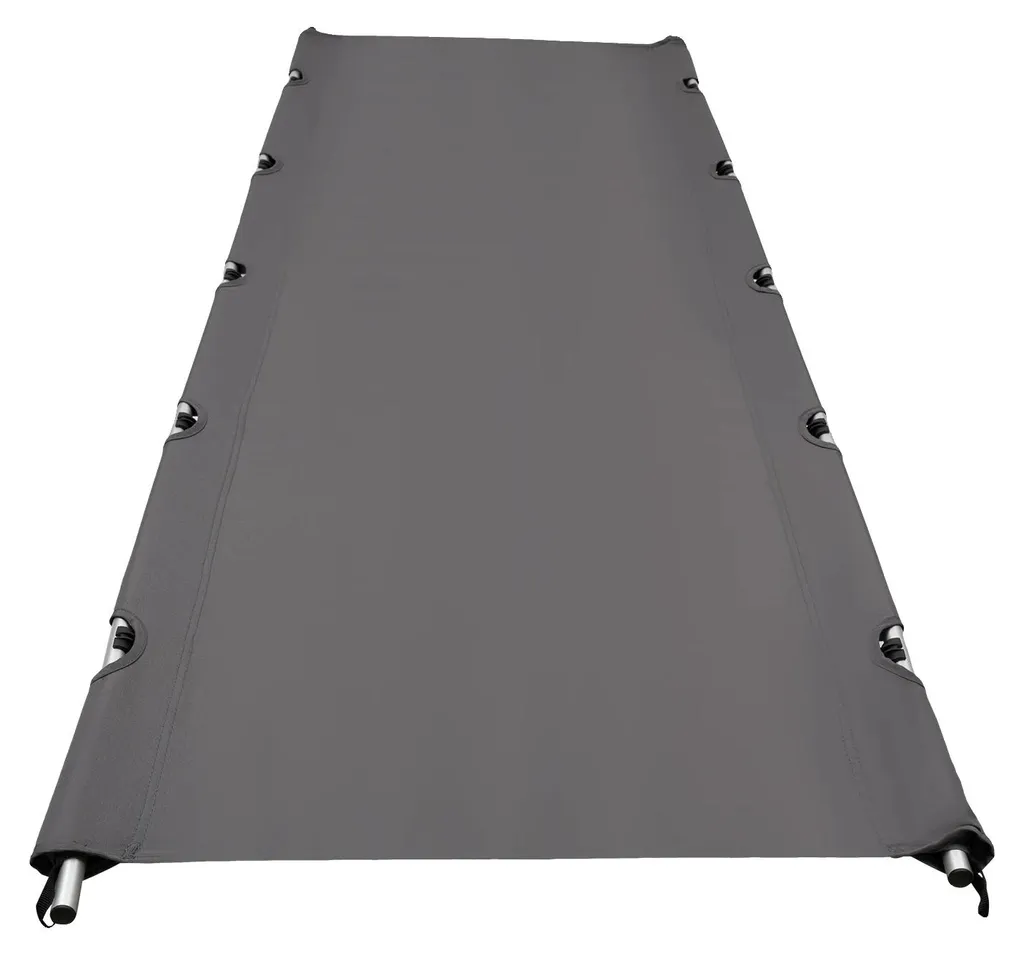 Lit de camping ultra-léger en alu robuste avec sommier tendu gris
