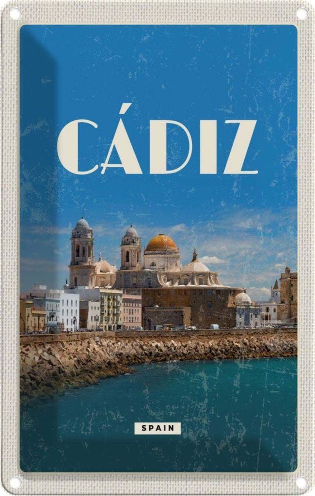 vianmo Blechschild 18x12 cm Retro Cadiz Spain Altstadt Meer Bildmotiv Reisemotiv Abenteuer Reisen Urlaub