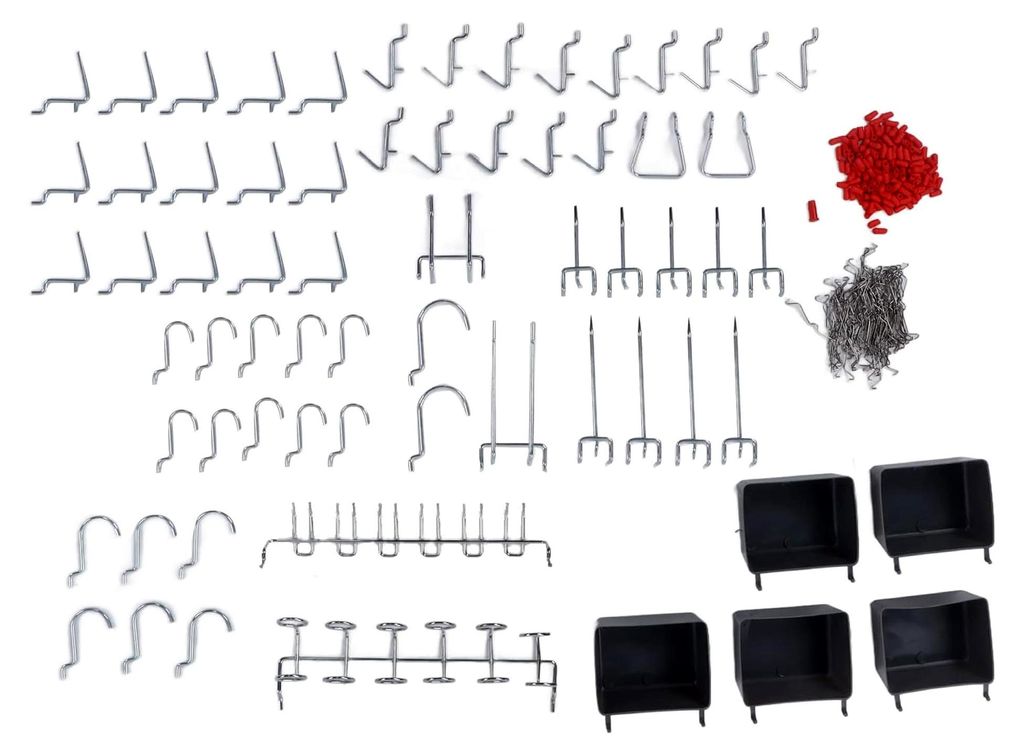 Organizer-Set für Stecktafel-Haken, Stabile Befestigung für Zuhause und Werkstatt, 114-teiliges Set für Garagen und Werkbänke, Edelstahl, Anwen...