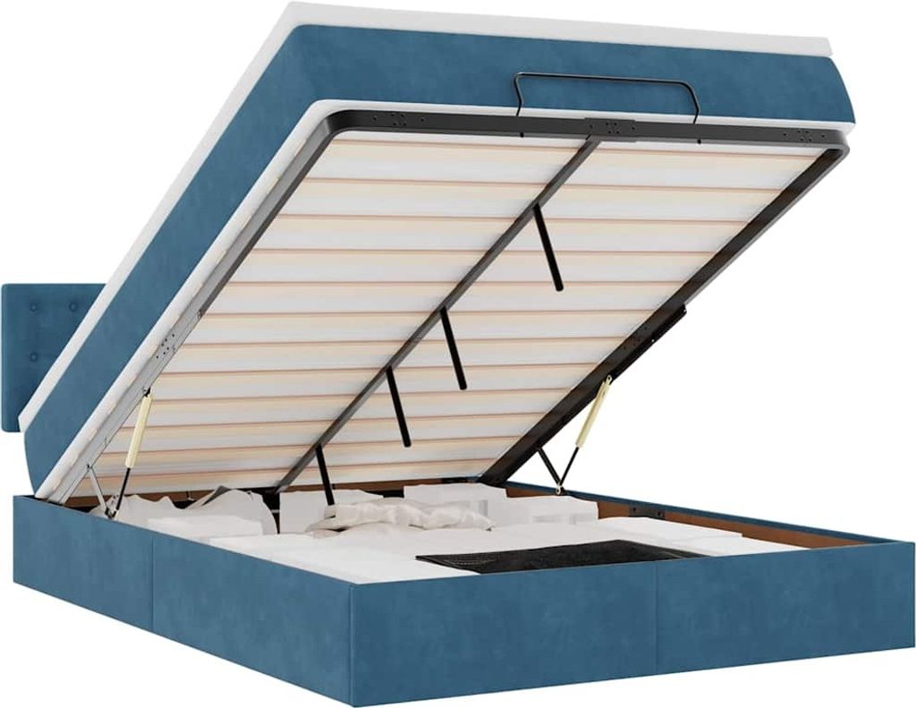 Ottoman-Bett mit Matratze & LEDs Dunkelblau 140x200 cm Samt