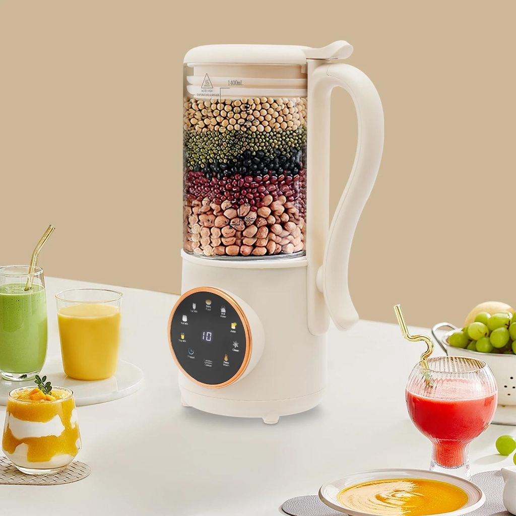 Sojadrinkbereiter - Mixer & Kocher - 600 W - 1,4 l - 16 Klingen - Borosilikatglas & Edelstahl - LED-Display - Auto-Reinigung, Timer, Heiß/Kalt, Wa...