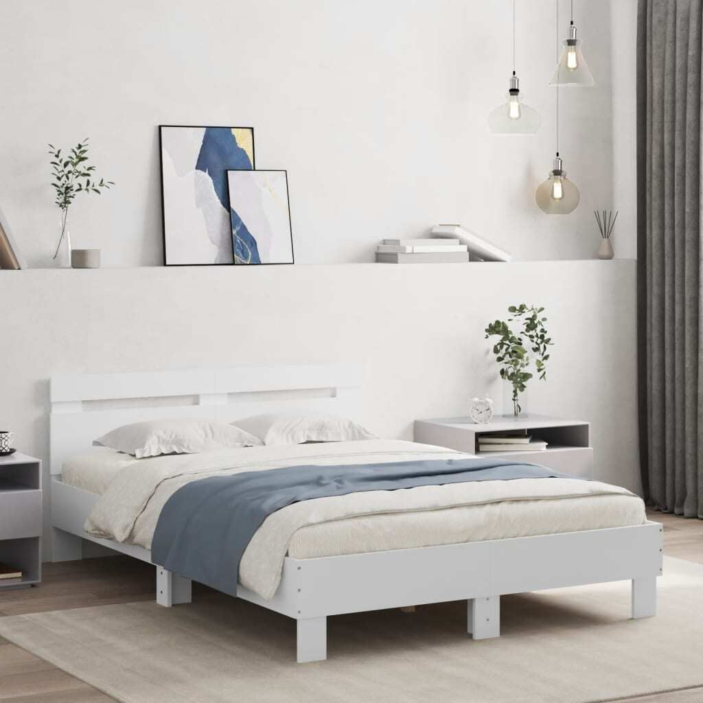 "2026 Aktion"Bettgestell - CLORIS - Doppelbett - Robust und langlebig - mit Kopfteil LED-Beleuchtung Weiß 135x190 cm - Einfache Montage - - DEMöb...