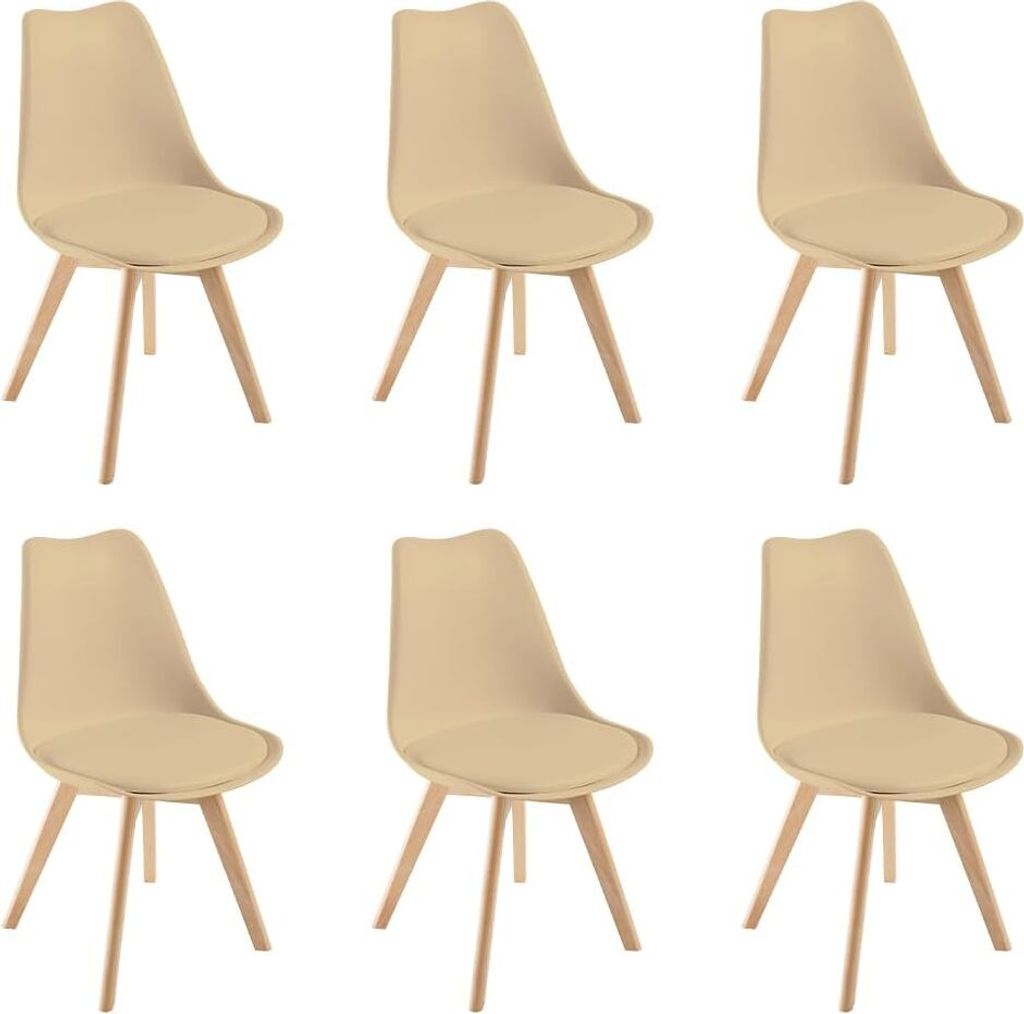 TEENO Esszimmerstühle, Küchenstuhl, skandinavisch, Retro mit Rückenlehne, gepolsterte Sitzfläche aus massiver Buche (Beige, 6er Set)
