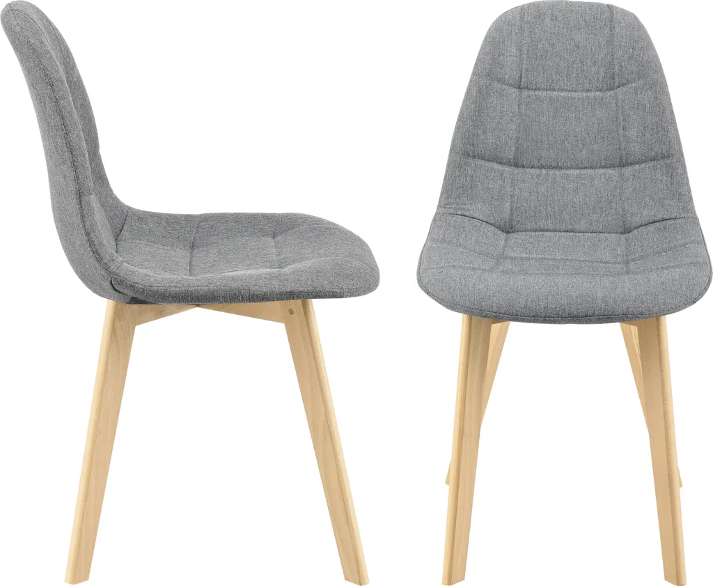 Chaises de salle à manger en tissu gris clair et pieds hêtre - Lot de 2