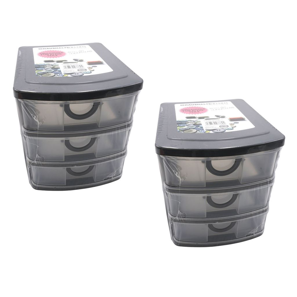 2er Set Schubladenbox Kunststoff 19 x 14,5 x 16 cm 3 Schubladen Organizer Stapelbar Sortierbox Kleinteilebox
