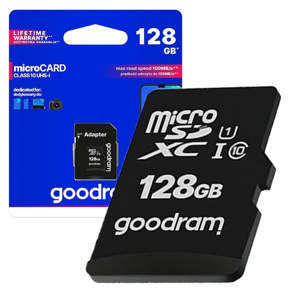 Goodram M1AA, 128 GB, MicroSDXC, Třída 10, UHS-I, 100 MB/s, Obrázek produktu 