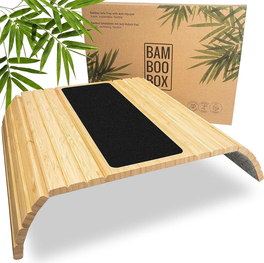 Tablette accoudoir canapé flexible en bambou contre chutes et taches