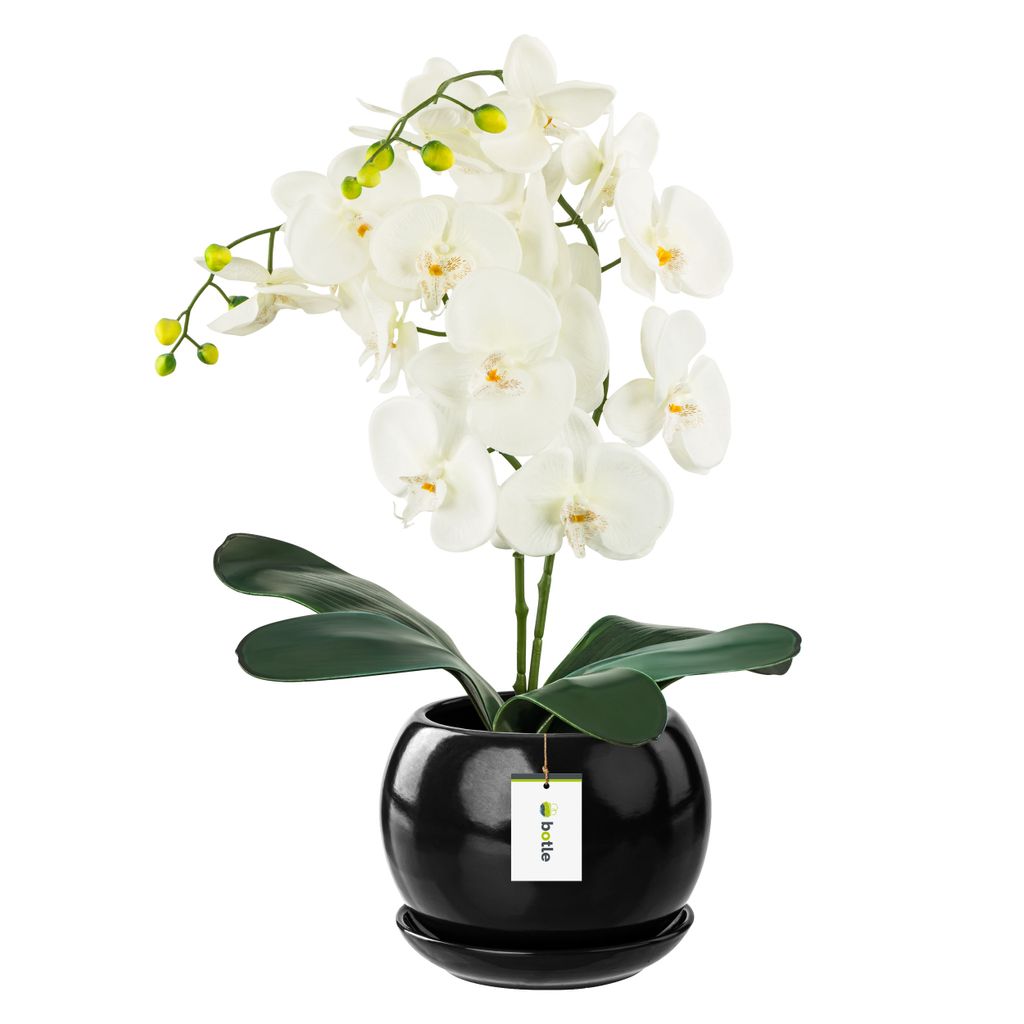 Vaso da fiori rotondo nero Altezza 16 cm Fioriera con Immagine del prodotto 