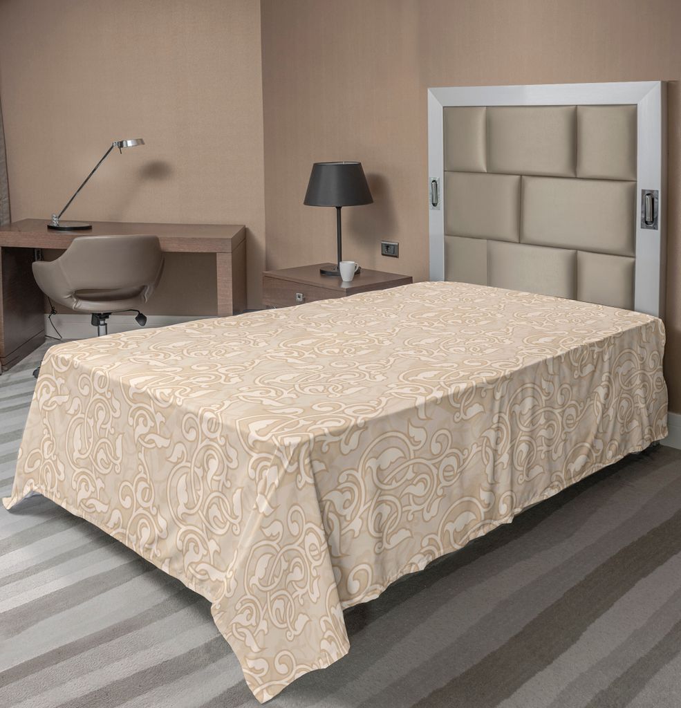 ABAKUHAUS Beige Bettlaken, Variirende Samen Und Blumen Muster Im Antiken Art Orientalischen Motiv Natur Garten Druck, weiches bequemes oberes Bettl...