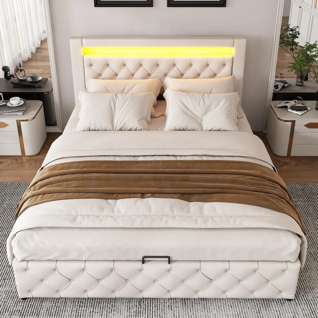 Lit 160x200 cm blanc avec coffre pour optimiser l'espace et le rangement - 3