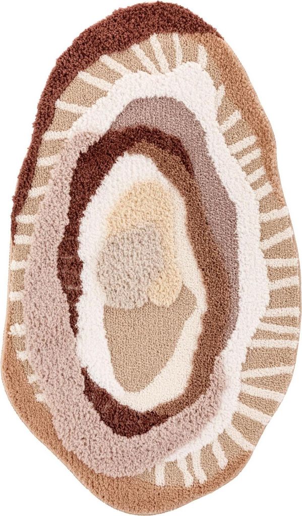 E-Floor | Badteppich - 50x80 cm - Beige - 3D-Effekt - Rutschfest - Maschinenwaschbar - Weicher Teppich - GAIA