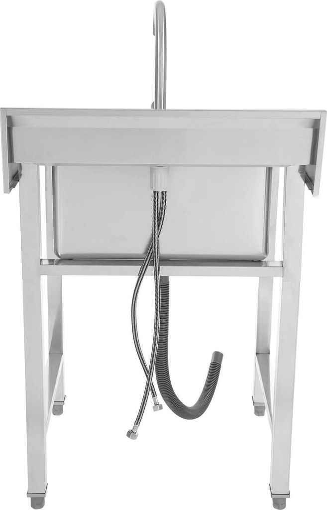 Freistehende Gastronomie Spüle aus Edelstahl - Einbecken - 60×60×93 cm - 360° schwenkbare Armatur - Quadratisch - 80 cm Abflussrohr - Silber