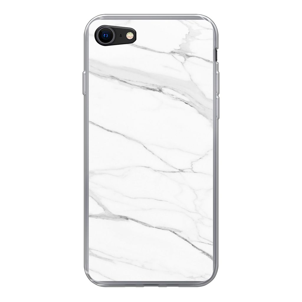 MuchoWow Handyhülle Schutzhülle Hülle für iPhone SE 2020 Marmor - Weiß - Linie - Muster - Luxus - Marmoroptik Silikon Softcase Handy Hülle ...