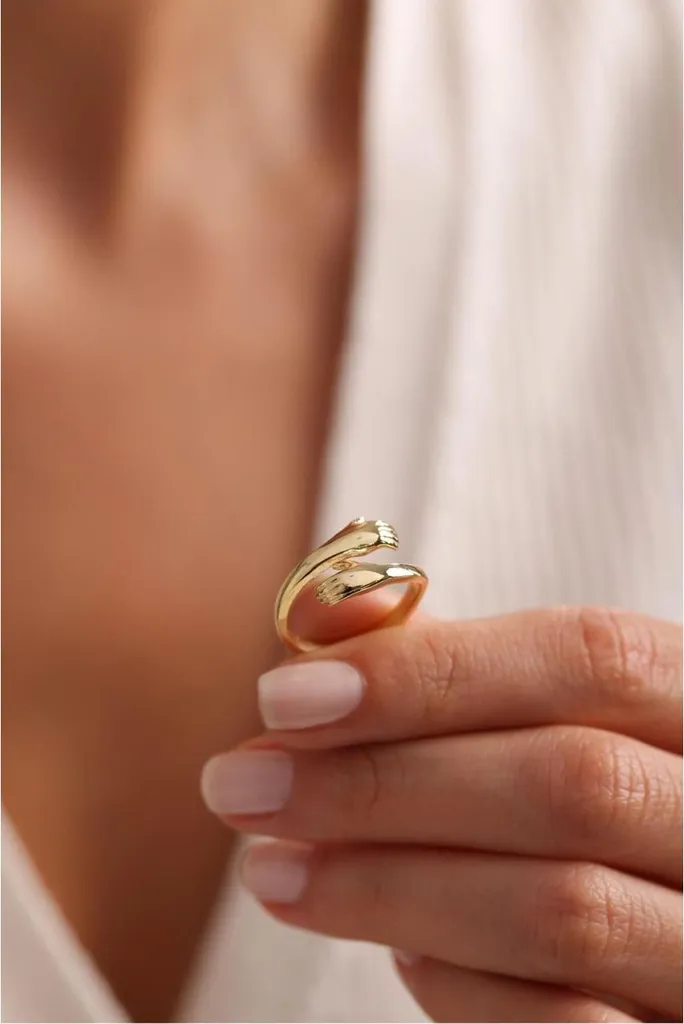 Bague de phalange mains entrelacées en argent et or bijou réglable - 4